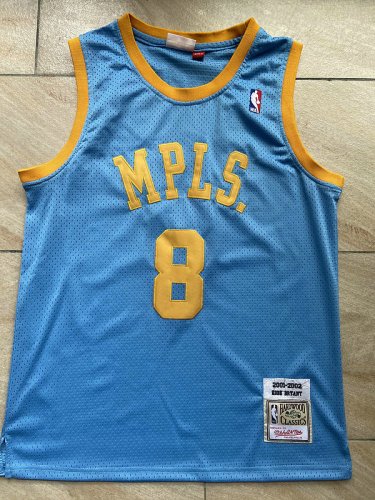 NBA 8 Kobe Bryant MPLS. Maillot bleu brodé